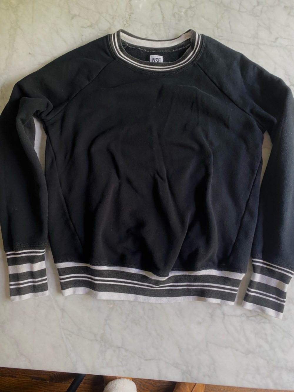 NSF Black Crewneck Sweatshirt with White Stripe Accents - Size P